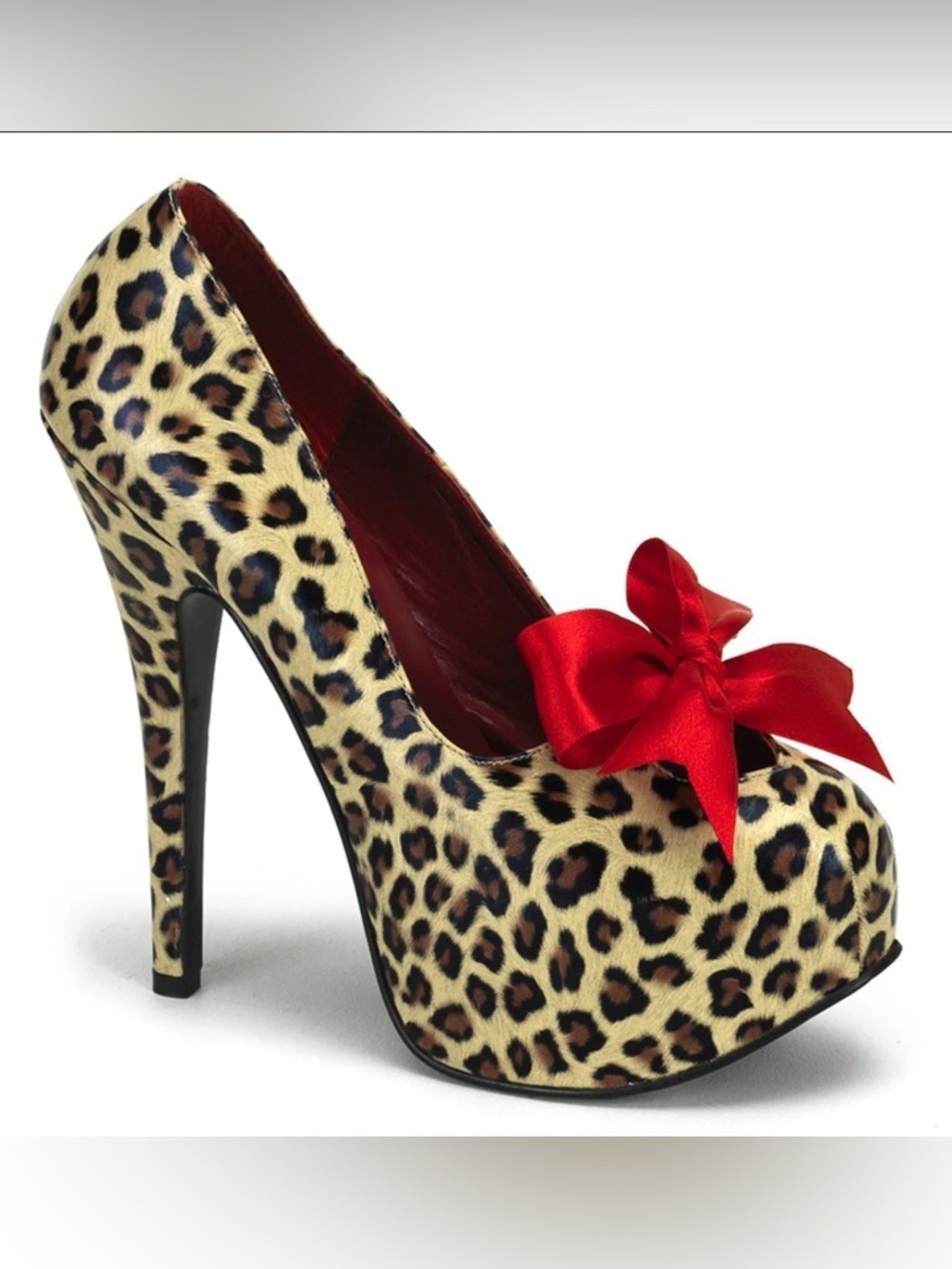 Bordello Teeze-12 Leopard Bow Platform Heels Pin Up Pumps Size 8 NIB